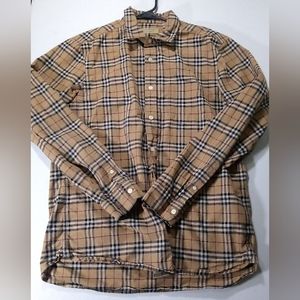 Men's Large Burberry London Classic Fit Plaid Red/Brown Button Designer Shirt M